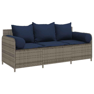 Patio Sofa With Cushions 3-Seater Poly Rattan by Ebern Designs