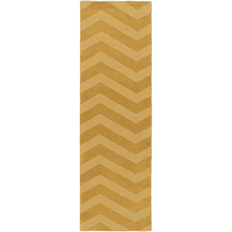 Chevron Hand Loomed Wool Yellow Area Rug, Runner 2'6" x 8'