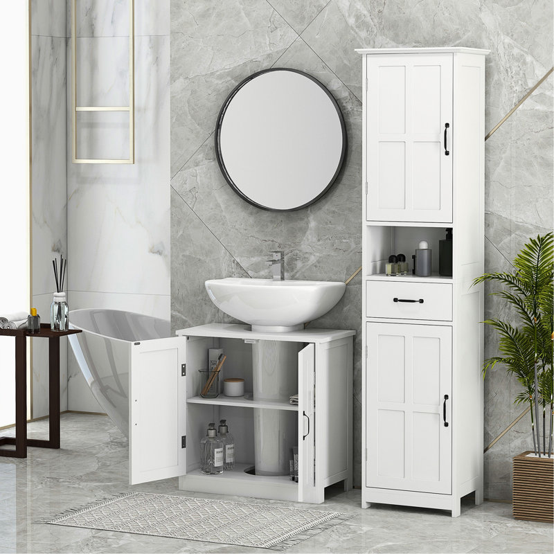 Commode blanche pour lavabo de salle de bain avec tablette réglable pour une utilisation pratique, couleur, maximise l'espace
