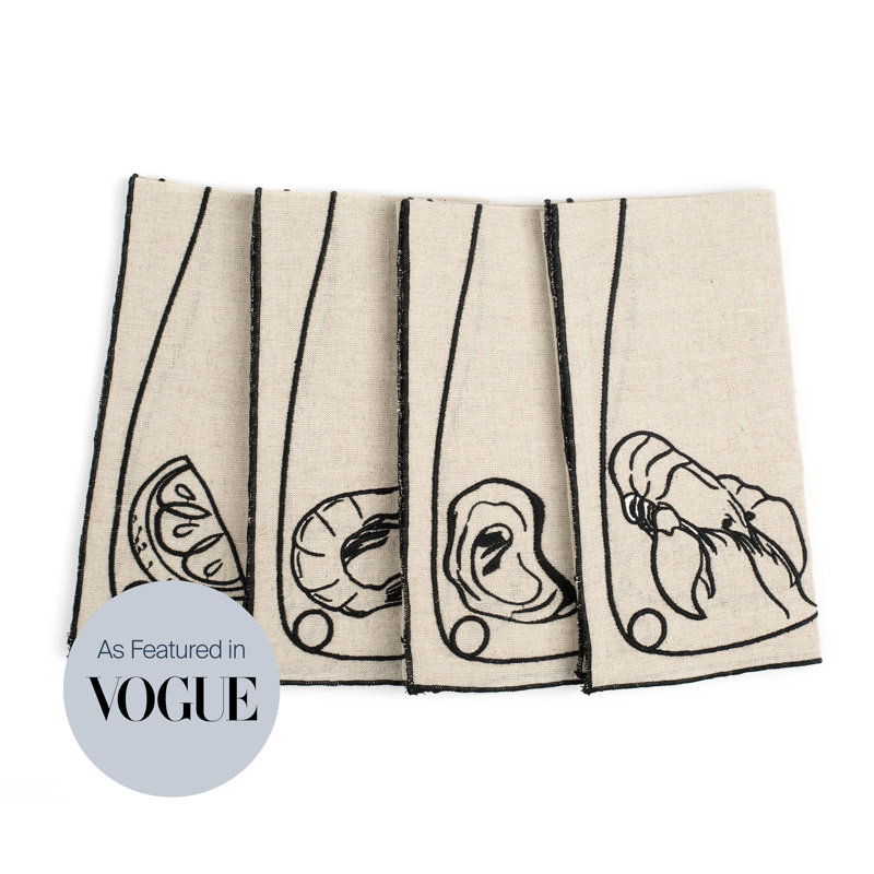 Line Drawing Embroidered Linen Napkins