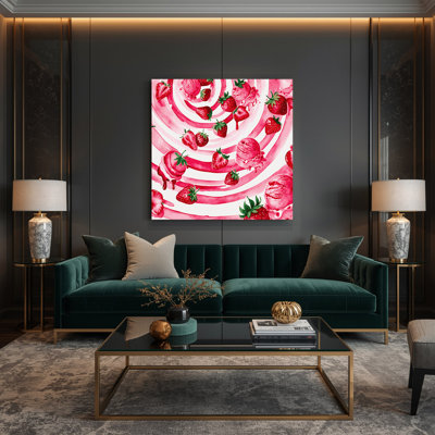 Desserts Strawberry ice cream Beige Canvas Wall Art