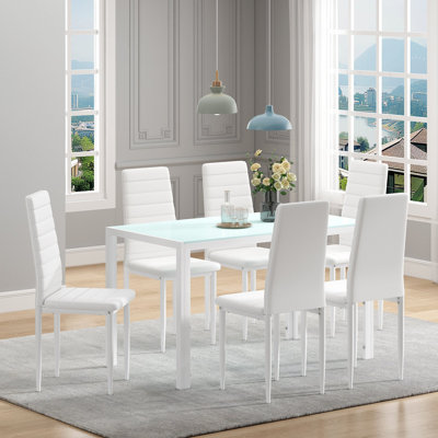 Ensemble 7 pièces de table de salle à manger et de chaises en verre de style moderne et intemporel