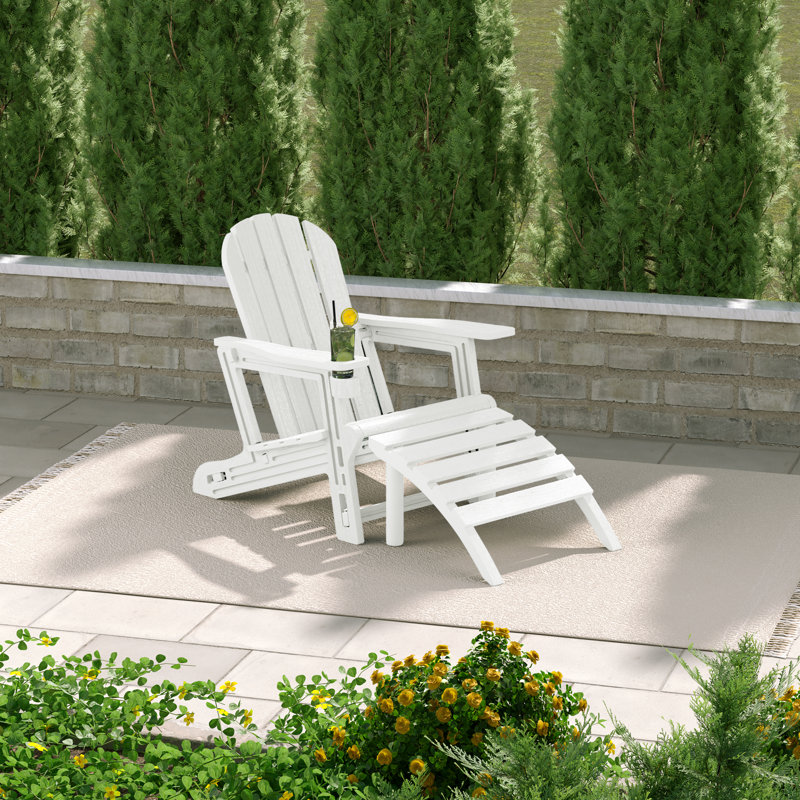 Outdoor Poly Adirondack Chair With Ottoman, White