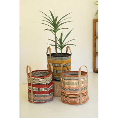 Ensemble de 3 paniers de rangement Kalalou en jute tissé multicolore