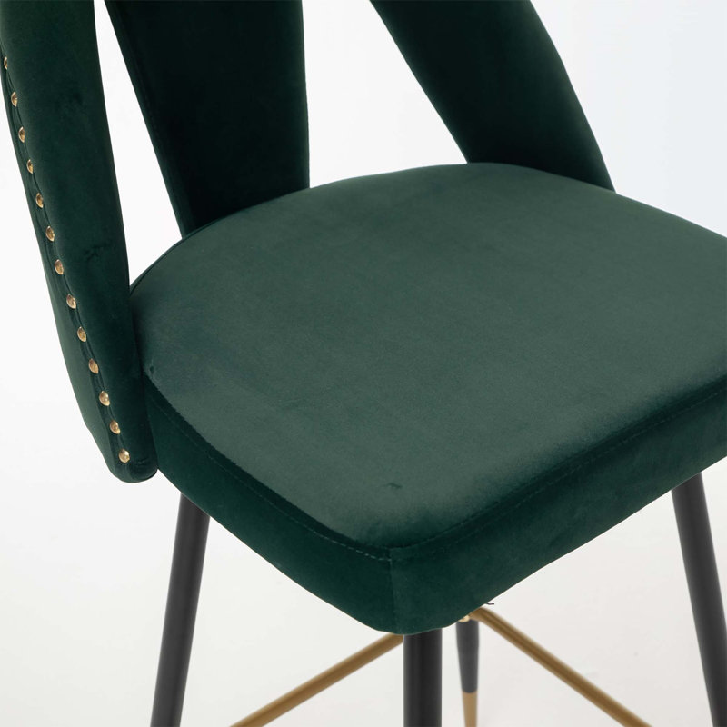 Ensemble de 2 tabourets et tabourets de bar contemporains en velours de 28 po Connor, Vert