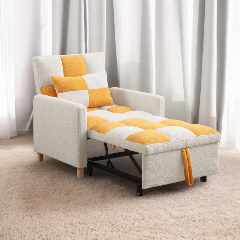 Méridienne convertible l 31,48 po, Polyester beige / jaune