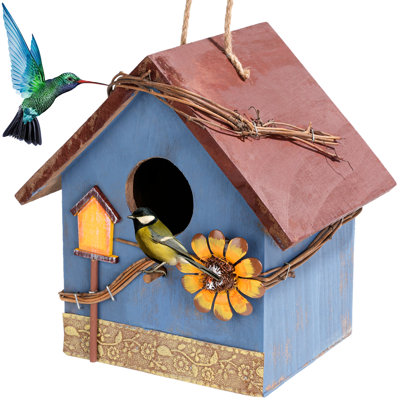  Wooden Hanging Birdhouse for Outdoor Use, Decorative Bird Nesting Box for Gardens, Patios, Trees, and Backyard Birds