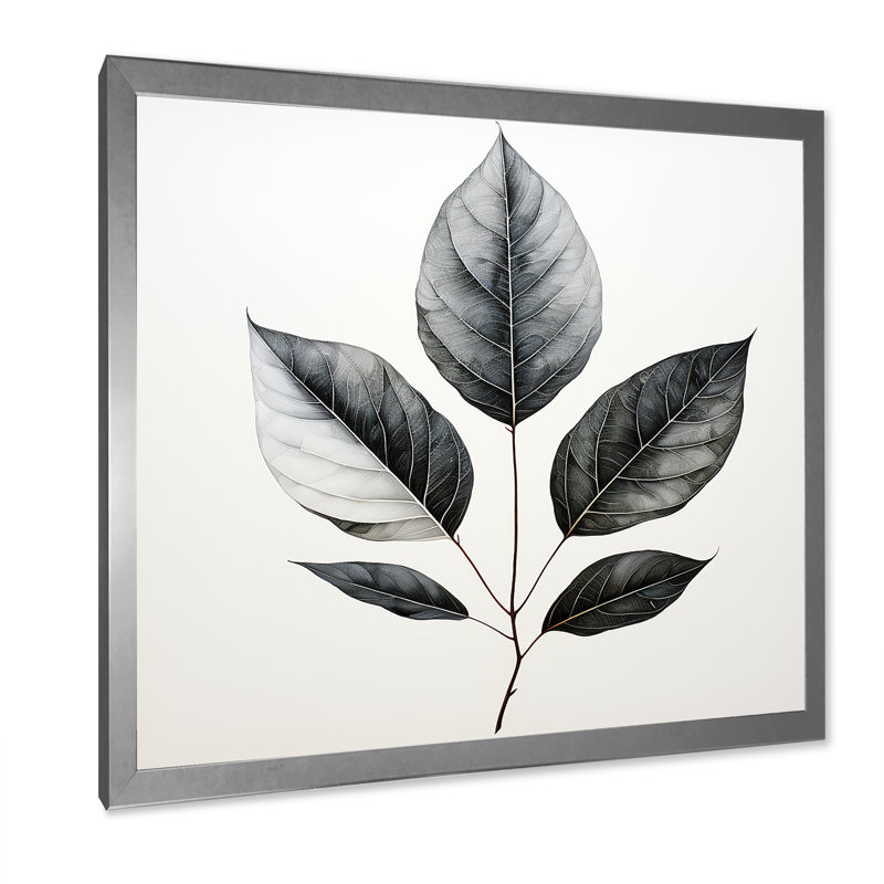 Contour de feuille d'onyx noir sur toile, H 24 po x l 24 po x P 1 po, Cadre simple argenté