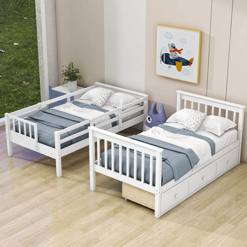 Dkwon Kids Twin Over Twin Bunk Bed with Drawers, White