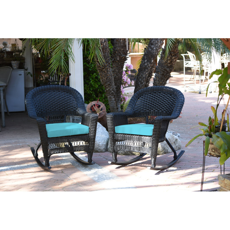Chaise berçante en osier Raenesha, Noir, Bleu ciel