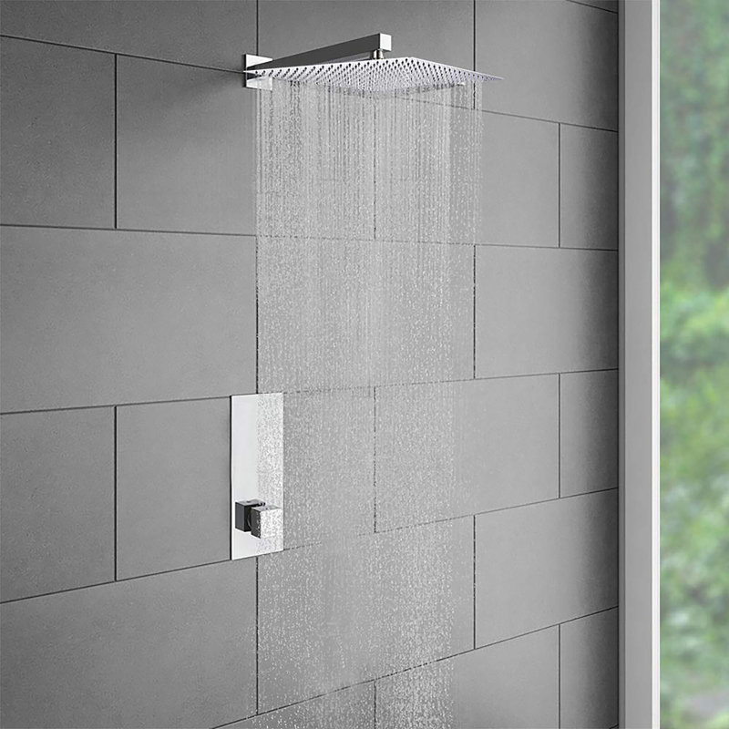 High Flow Stainless Steel Square Rainfall Shower, Chrome Finish