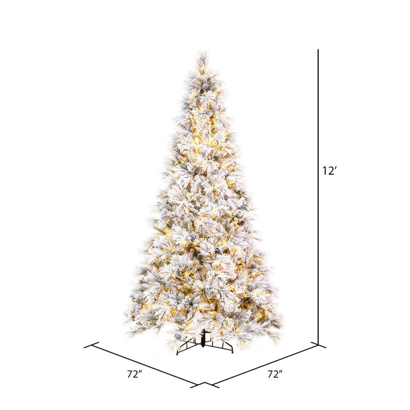 Vickerman Flocked Atka Pine Artificial Christmas T 12' H Lighted Artificial Pine Christmas Tree