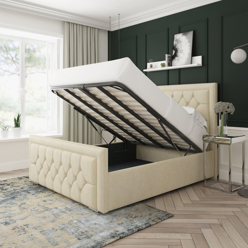 Maple Wool Upholstered Ottoman Bed Frame, Cream, Double (4'6)