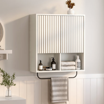 Armoire de salle de bain cannelée moderne, rangement mural avec tablette réglable, conception flottante pour la lessive et la cuisine