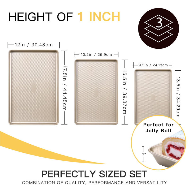 Baking Sheet Pan Set, Cookie Sheets For Oven, Nonstick Half/Quarter/Jelly Roll Pans With Diamond Texture Pattern, Heavy Duty Cookie Tray