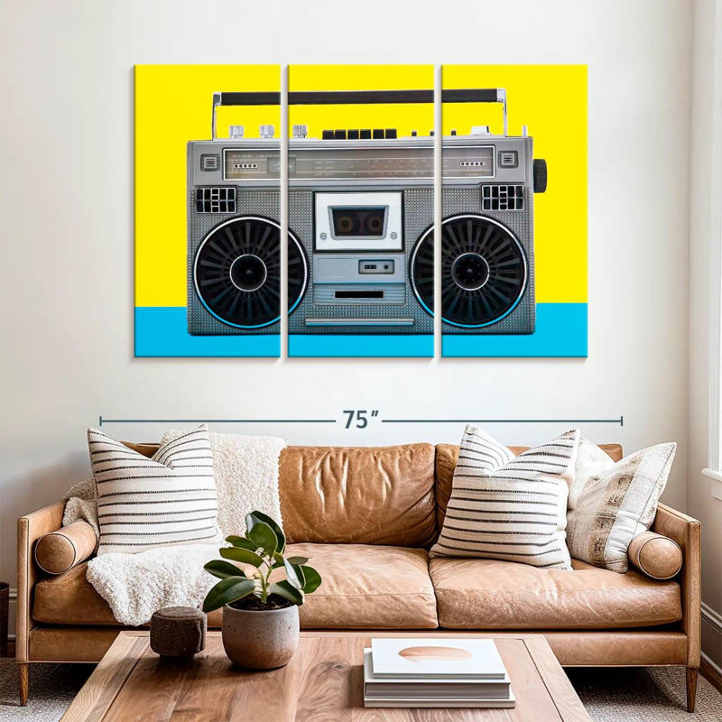 Boombox argent rétro, H 14 po x l 23 po