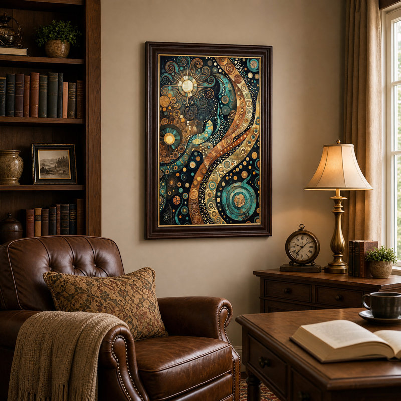 Toile murale abstraite tourbillonnante turquoise et cuivre, H 18 po x l 12 po