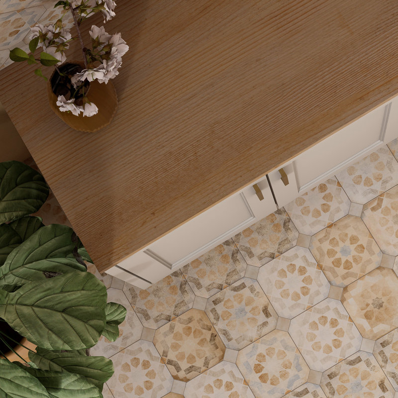Laverton Octagon W/Taco 7-7/8 In. X 7-7/8 In. Porcelain Floor And Wall Tile, Beige