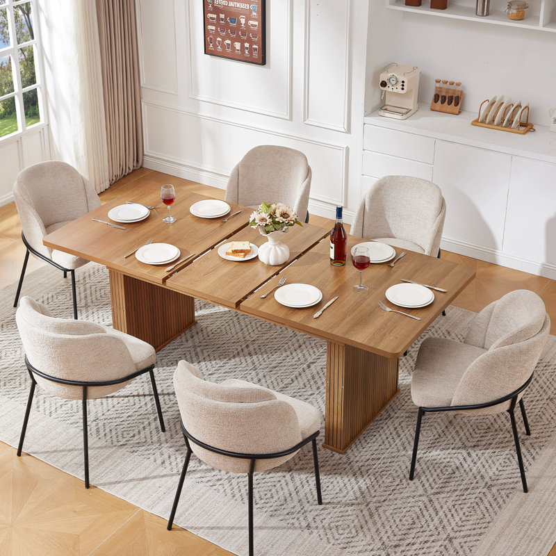 Table de salle à manger extensible de 63 à 79 po, table de cuisine rectangulaire en bois avec base à double piédestal pour 6 à 10 personnes, table de salle à manger extensible moderne pour les réunions de famille et les réceptions