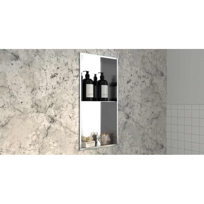 Niche de douche encastrée Badeloft l 12,6 po x H 24,4 po NS-02-BS en acier inoxydable brossé, Acier brossé