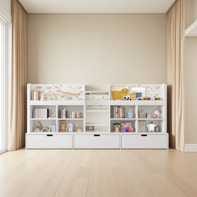 Loft Bed With Multi-Storage Shelves And Storage, Low Loft Bed With Curtain Under The Bed And Chalkboard, No Box Spring Needed