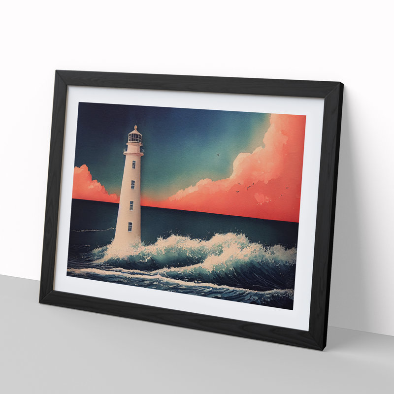 Lighthouse In Watercolour Vol.3 - Single Picture Frame Print, 34cm H x 46cm W, Black
