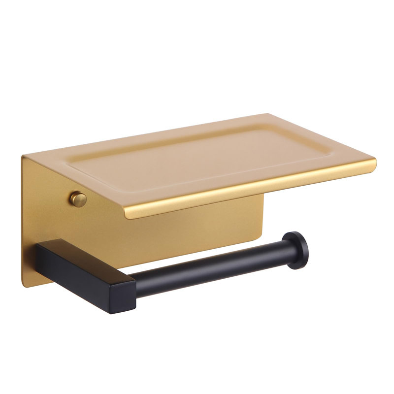 Porte-papier hygiénique pour salle de bain avec tablette - Distributeur de papier hygiénique en acier inoxydable doré avec tablette de rangement