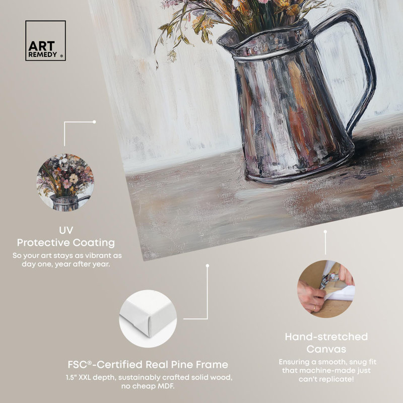 Worn Petal Beige and Brown Canvas Farmhouse Floral Art