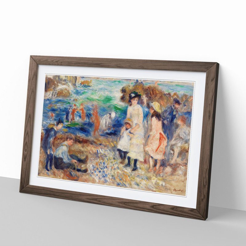Children on the Seashore by Pierre-Auguste Renoir - Picture Frame Painting, 27cm H x 36cm W x 2cm D, Walnut Framed