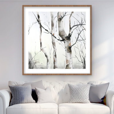 Three Birches Trees Print - Minimalist Grey Framed Decor