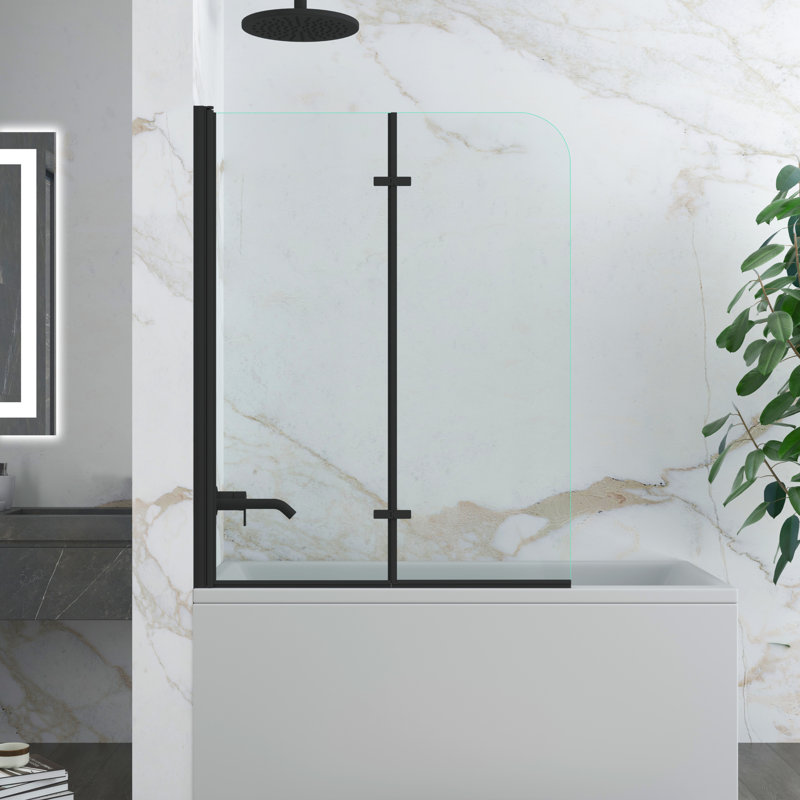 Jraty Glass 43" W x 55" H Frameless Tub Door, Black