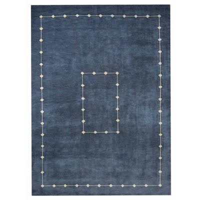 Manns HAND KNOTTED LOOM WOOL ECO-FRIENDLY AREA RUGS  - Rectangle | Blue Color, Geometric Modern Design, High Pile Thick Handmade Anti Skid Rugs for Living Room