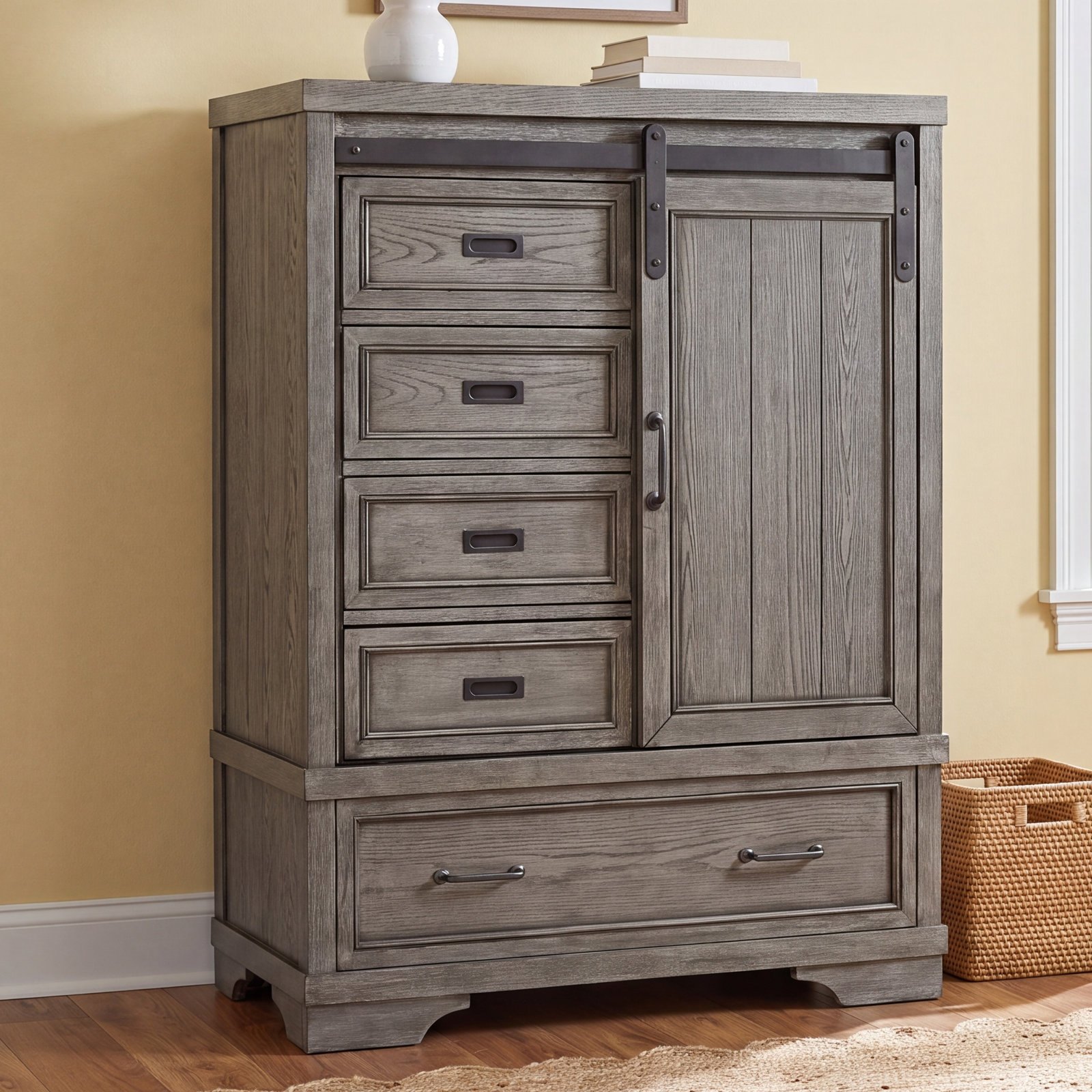 Danbury Wood Chifferobe, Brushed Pewter