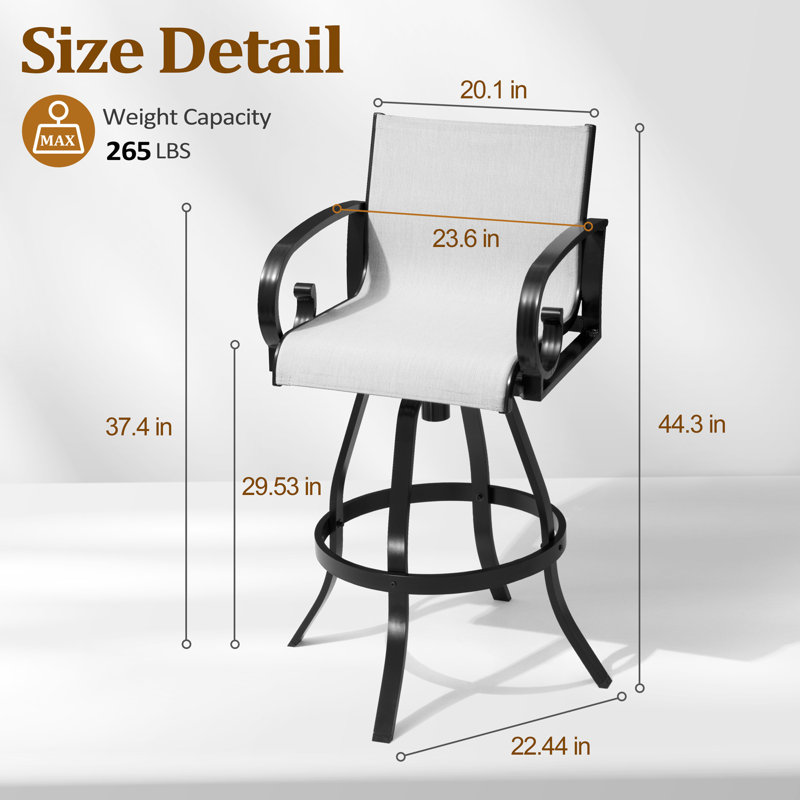 Tabouret de bar pivotant en aluminium 29,6 po avec tissu Sunbrella, Huître Augustine