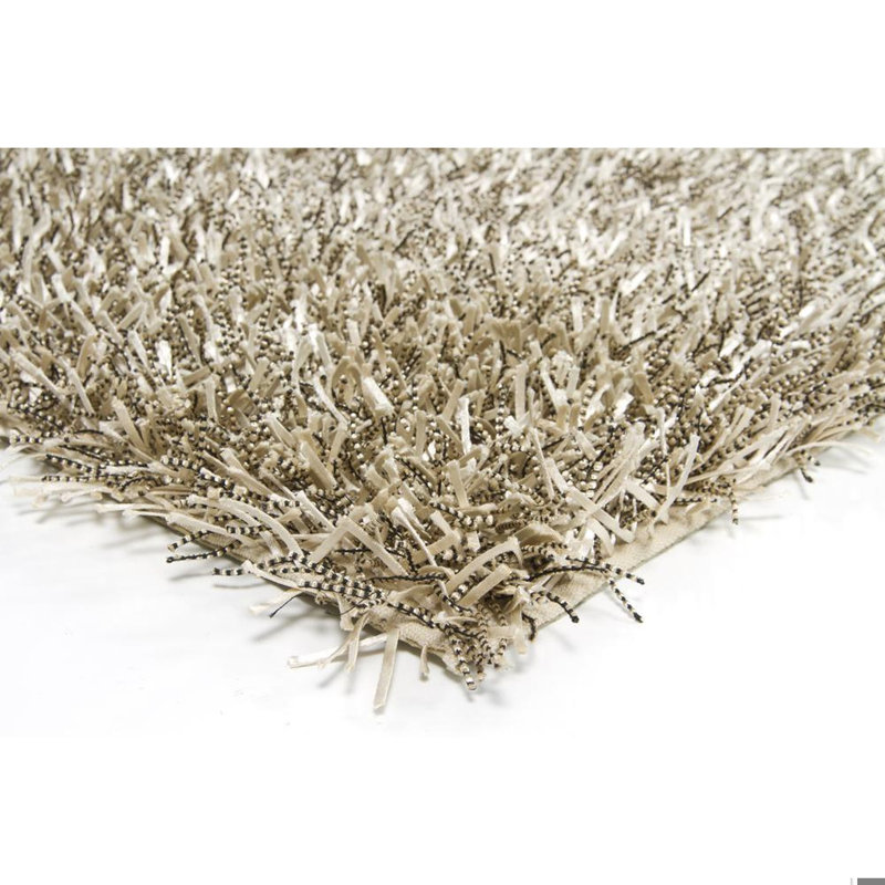 Tapis noueux en polyester tissé à la main Arae, Rectangle 5' x 7'6", Black Beige Cream