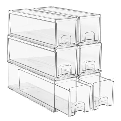 Sorbus Clear Stackable Storage Drawers – 6-Pack Plastic Organizer Bins with Handles – Stackable Pull-Out Storage Drawers for Closet, Pantry, Office, Bathroom, Craft, and Toy Organization