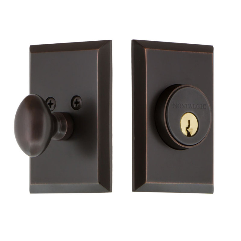Nostalgic Warehouse New York Plate Single Cylinder Deadbolt, Timeless Bronze, 2.375