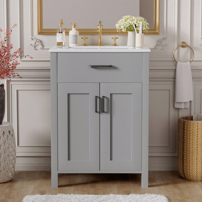 Ensemble de meuble-lavabo 24 po avec lavabo en céramique, meuble-lavabo peu encombrant - l 24 po x P 18 po x H 34 po, 2 portes à fermeture en douceur
