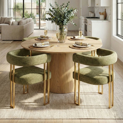 Bingham 4 - Person Dining Table Sets With 52'' Round Table & 4 Upholstered Chenille Gold Chairs