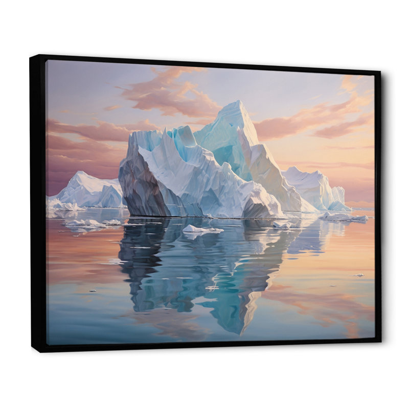 " Teal Peach Iceberg Frozen Serenity ", H 12 po x l 20 po x P 1 po, Cadre flottant noir