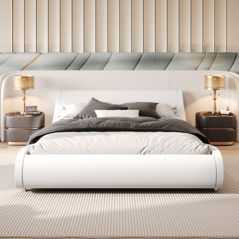 Low Profile Sleigh Bed With Adjustable Headboard, Full, White