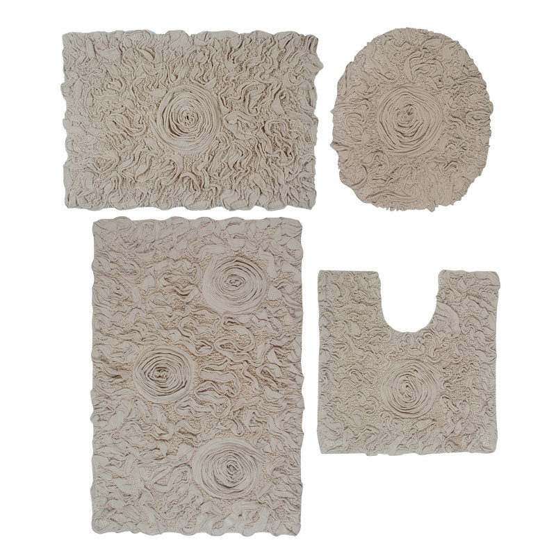 Orobosa Collection 100% Cotton Tufted Machine Washable Bath Rugs (Set of 4), Linen