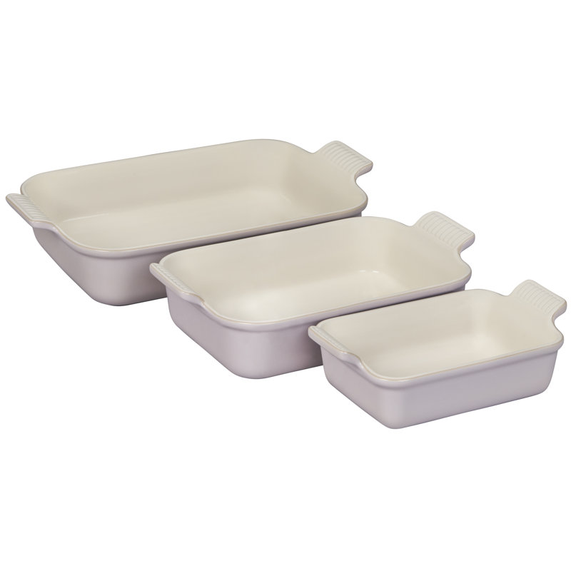 Le Creuset Stoneware Heritage Set Of 3 Rectangular Dishes, Shallot ...