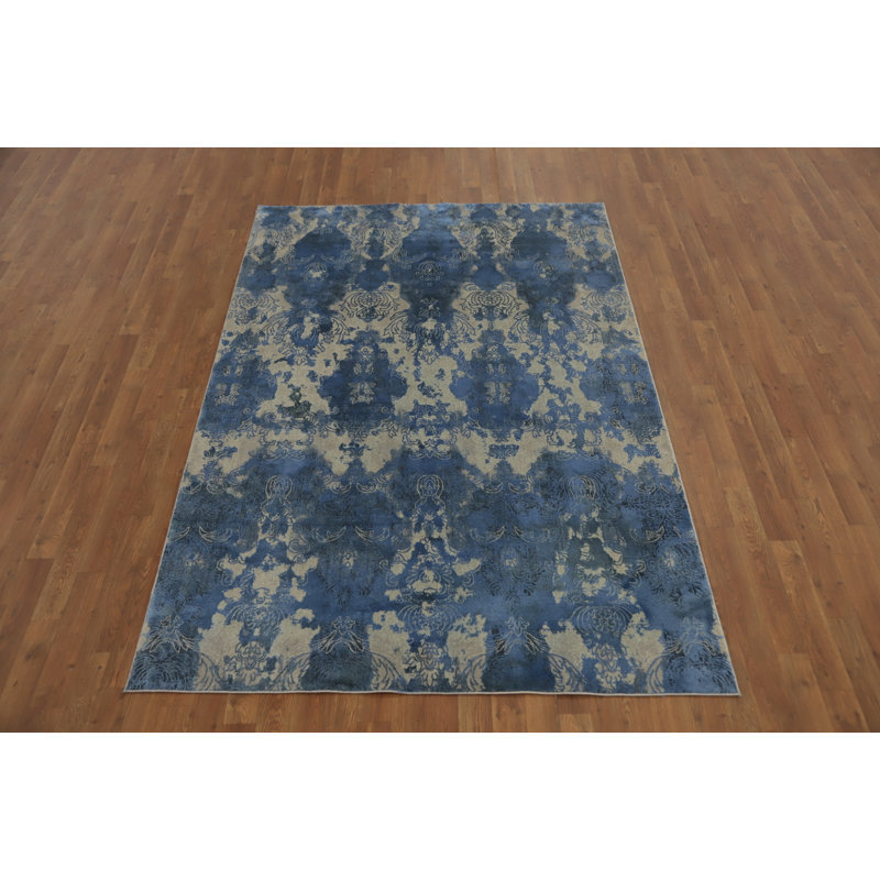 Luxurious Blue Tones Distressed Look Rug 5x7
