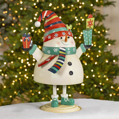 27in. Tall Iron Snowman Holding Presents Figurine - Tsugo-Bugo