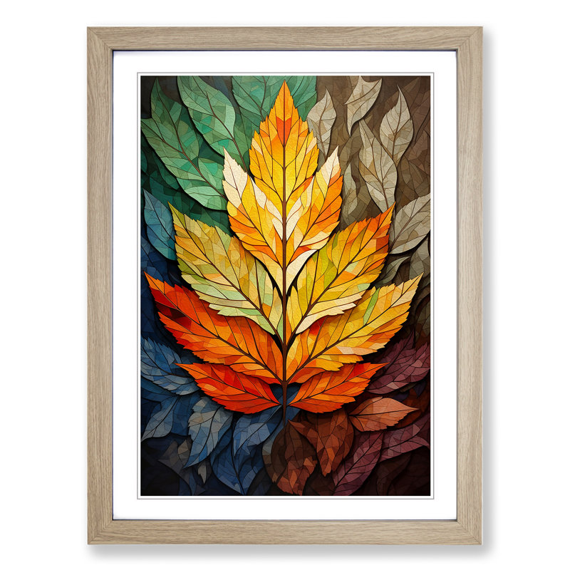 Leaf Geometric No.2 - Single Picture Frame Print on Wood, 46cm H x 34cm W x 2cm D, Oak