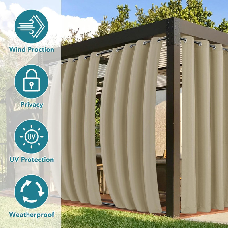 Patio Curtains Outdoor Waterproof Windproof  Weatherproof Privacy  Outside Curtains Grommet Top And Tab Bottom Drape For Gazebo  Porch  Pergola  Cabana  Backyard