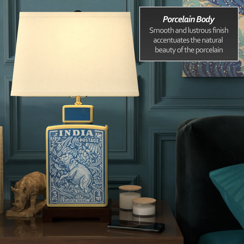 23" Blue Indian Elephant Table Lamp