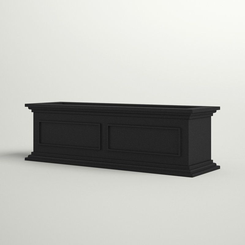 Abram 36" W Double Walled Window Box Planter with Drainage Holes, Black, 1
