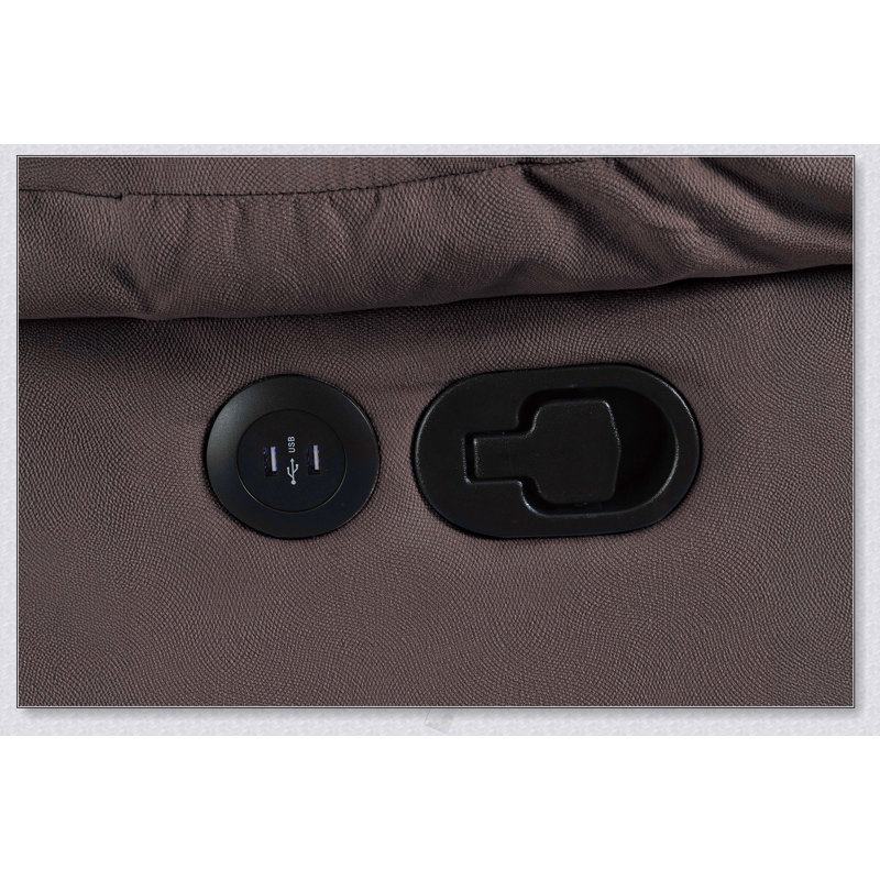Causeuse manuelle avec accoudoirs, dossier moelleux, capitonnage horizontal, port USB et finition chocolat pour les meubles de salon principaux